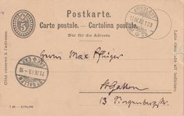 Postkarte-Ganzsache mit Bahnpoststempel 1899