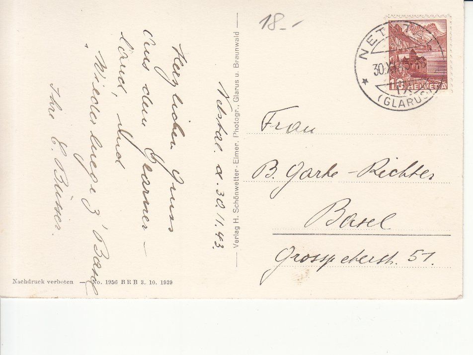 Cartoline postali: Netstal 1947 – Usato da Bürglen TG venduto da StampGraf 1
