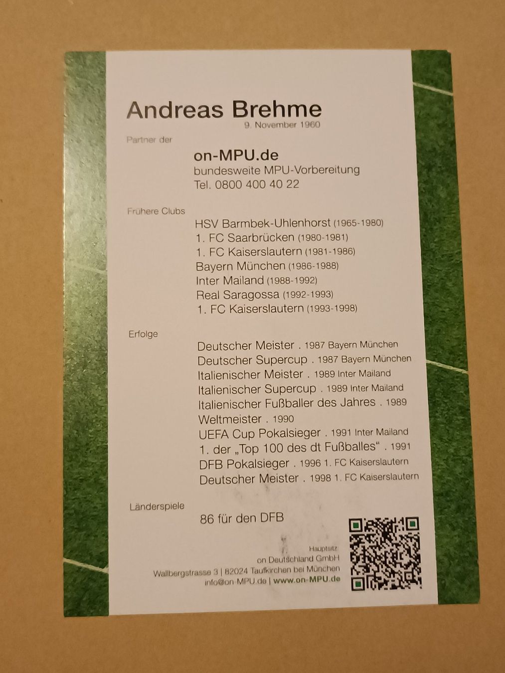 Autogramme: Andreas Brehme - handsignierte Autogrammkarte – Gebraucht aus Menziken von Artographs 1