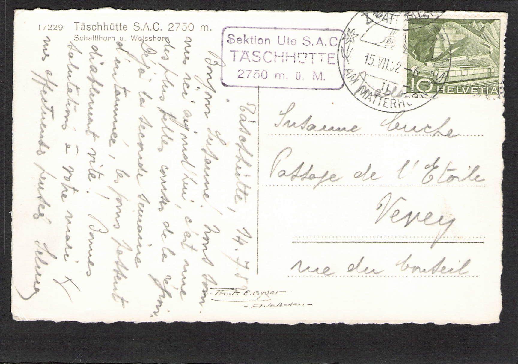 Ansichtskarten: AK,VS Täschhütte SAC , 1952 – Gebraucht aus Reichenburg von Pipo-67 1