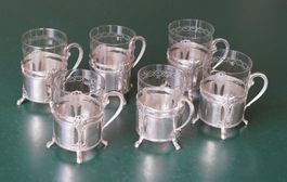 WMF Tee-Glas-Halter, 6x Versilbert, B I/o OX, Tea Glass 1910
