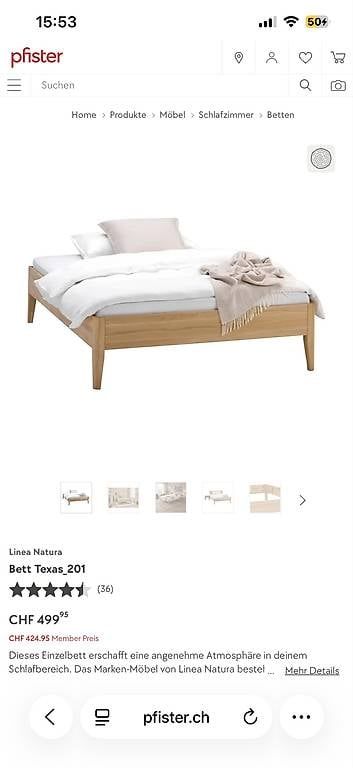 Pfister Letti: Bett mit Lattenrost und Matratze – Usato da Birsfelden venduto da willow1