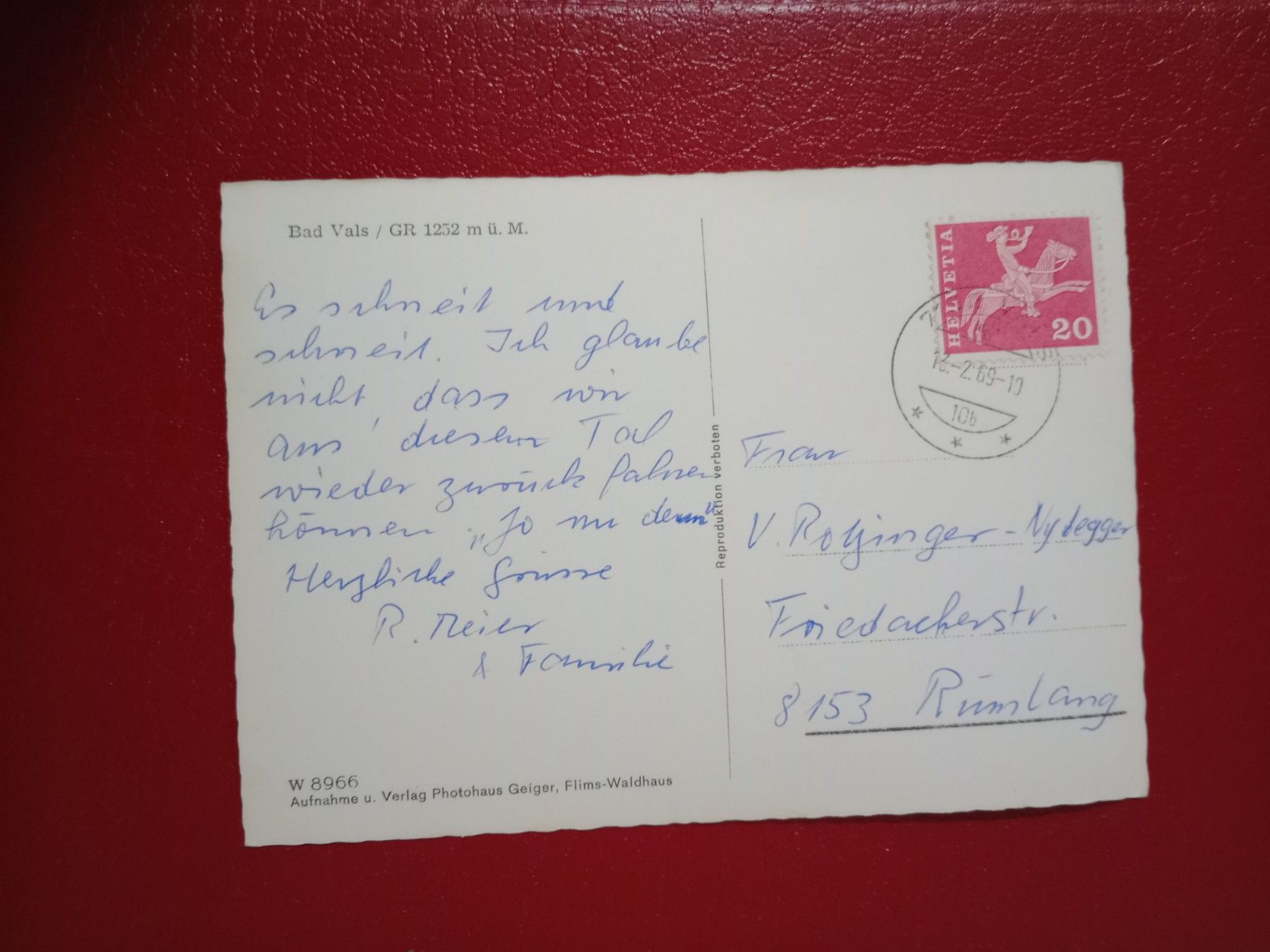 Ansichtskarten: Bad Vals Graubünden Winter 1969 – Gebraucht aus Küttigen von Melisch1000 1
