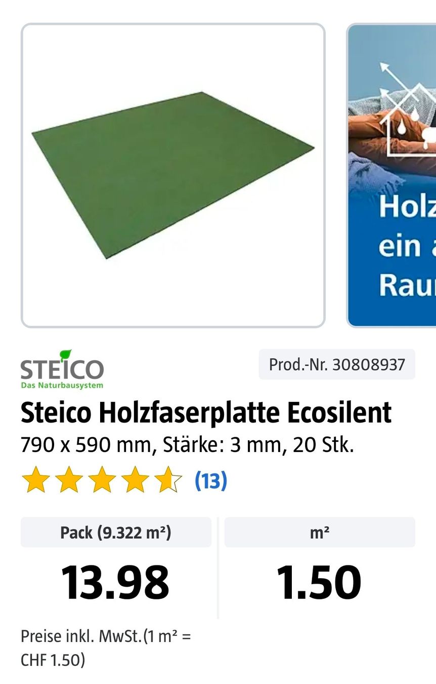 Bodenbeläge: Steico Holzfaserplatte Ecosilent – Gebraucht aus Zürich von kpe_m9qp 1