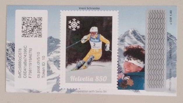 Tutti i francobolli: Swiss Crypto Stamp 5.0 ID 10 " Vreni Schneider" mit NFT – Nuovo (secondo la descrizione) da Basel venduto da TokenID1