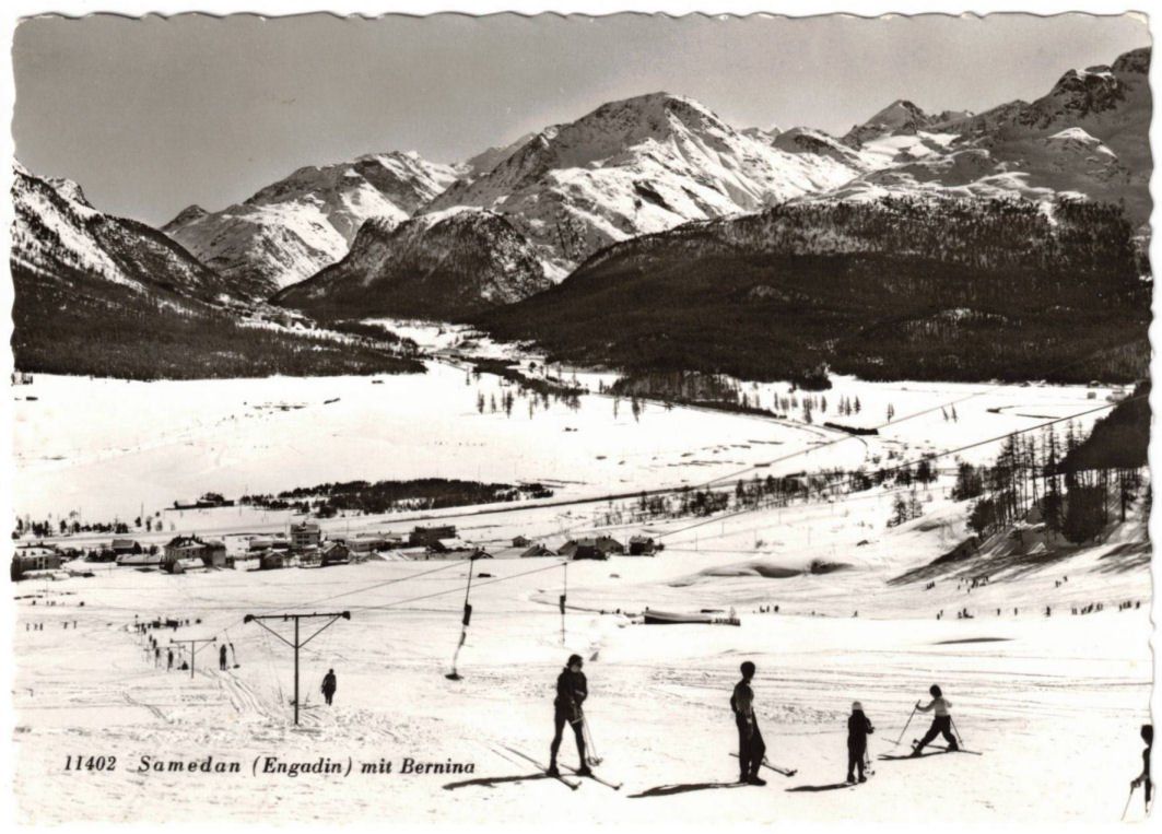 Cartoline postali: Samedan - Skilift mit Dorf – Usato da Binningen venduto da Mountainrider