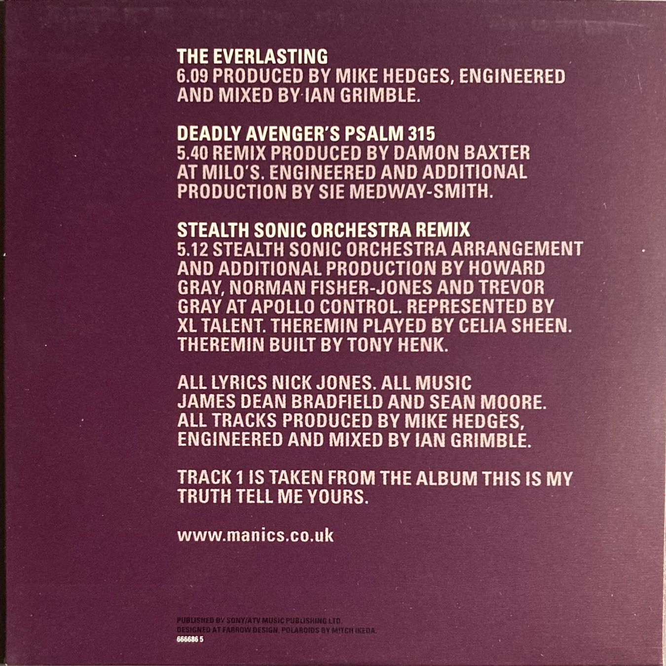 CD: MANIC STREET PREACHERS - THE EVERLASTING – Usato da Poliez-Pittet venduto da Newtown-Records 2