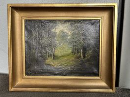 Gemälde Waldlichtung signiert40x30cm Antik.