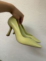 Lime green leather heels, size 36, like new condition