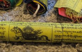 Tibetan prayer flags set yellow, from Nepal Katmandu. 