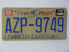 USA Nummernschild Auto License Plate NORTH CAROLINA AZP-9749