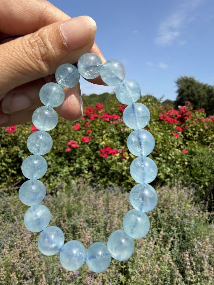 Bracciali & Braccialetti: Echtes Aquamarin Armband-10mm Perlen – Nuovo (secondo la descrizione) da Jegenstorf venduto da SteinGlanz