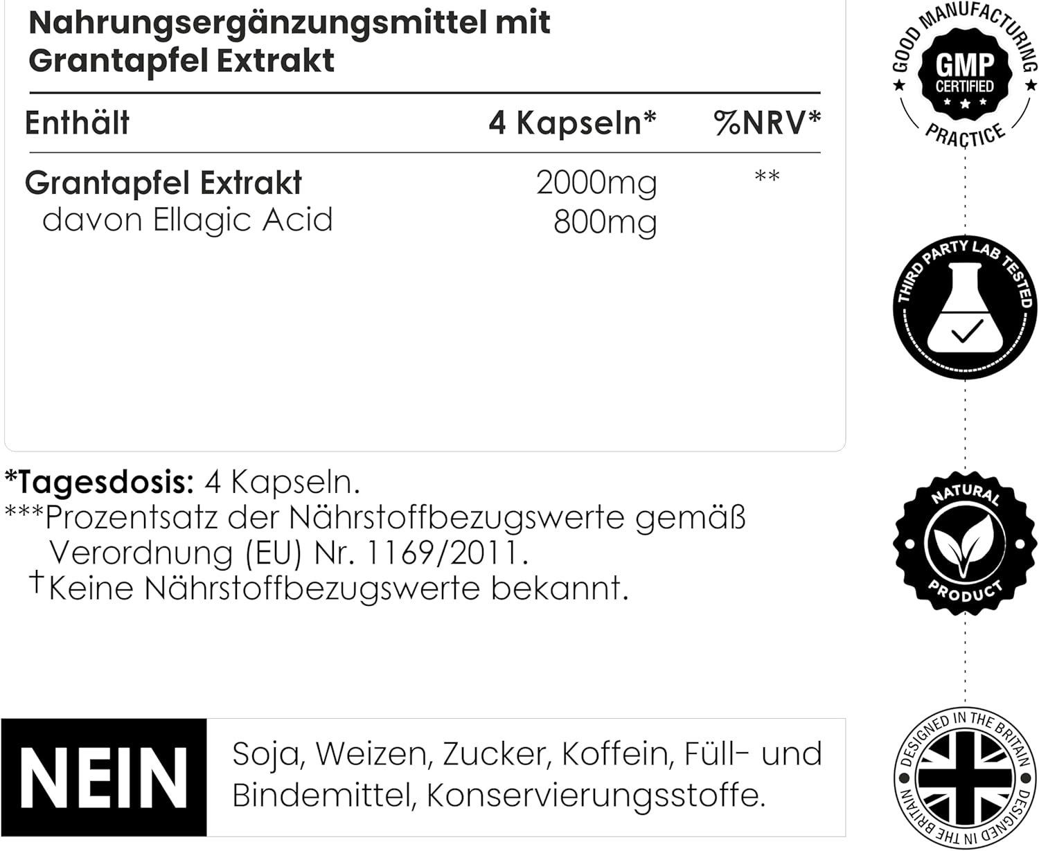 Lebensmittel & Spezialitäten: Granatapfel Kapseln 2000mg 40% Ellagsäure – Neu und originalverpackt aus Suhr von TradeMasters 2