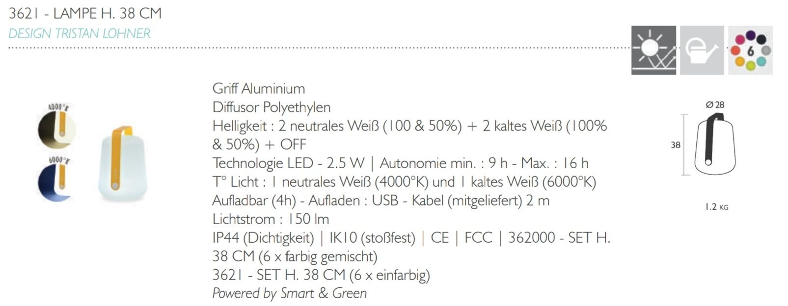 Fermob Lampade: Fermob Balad H38 LED Akkuleuchte mit Standfuss in Anthrazit – Nuovo (secondo la descrizione) da Schüpfen venduto da Swaghetti 7