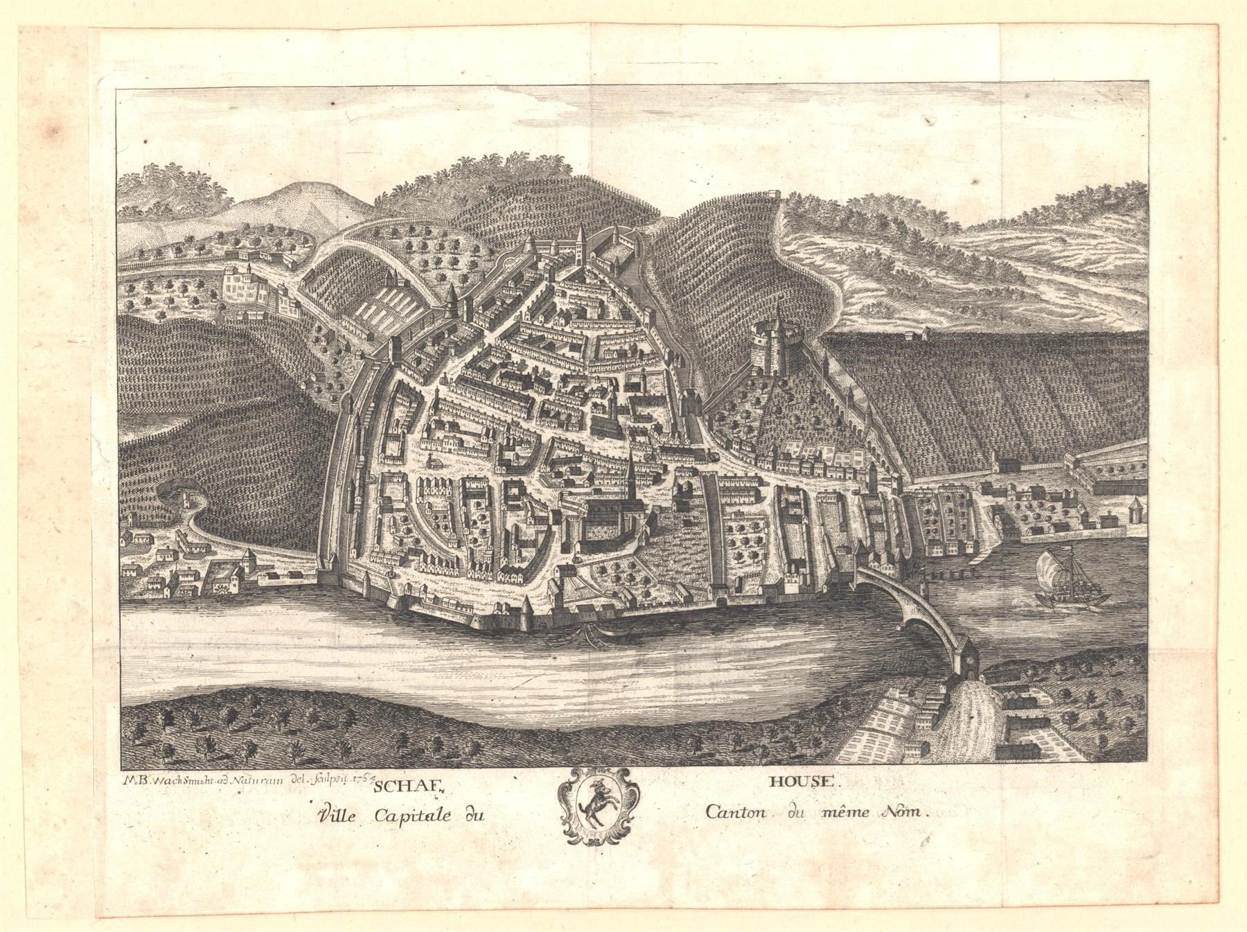 Incisioni: Schaffhause Originalkupferstich von 1764 – Usato da Rafz venduto da Helvet32