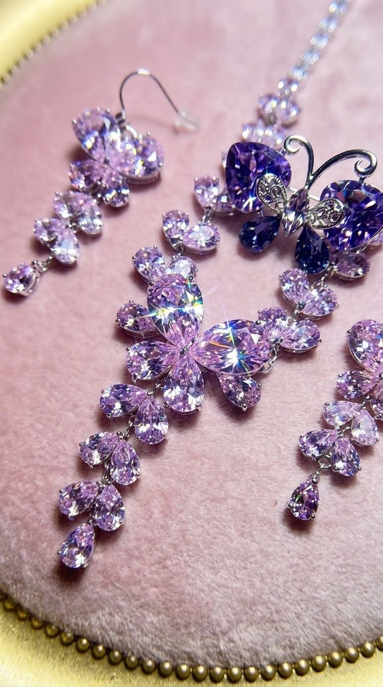 Altri gioielli: Ensemble bijoux violet papillon collier et boucles – Nuovo e nell'imballaggio originale da St-Maurice venduto da Sandrinette123 3