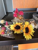 Herbstdekoration, Sonnenblume, Igel, Pilze