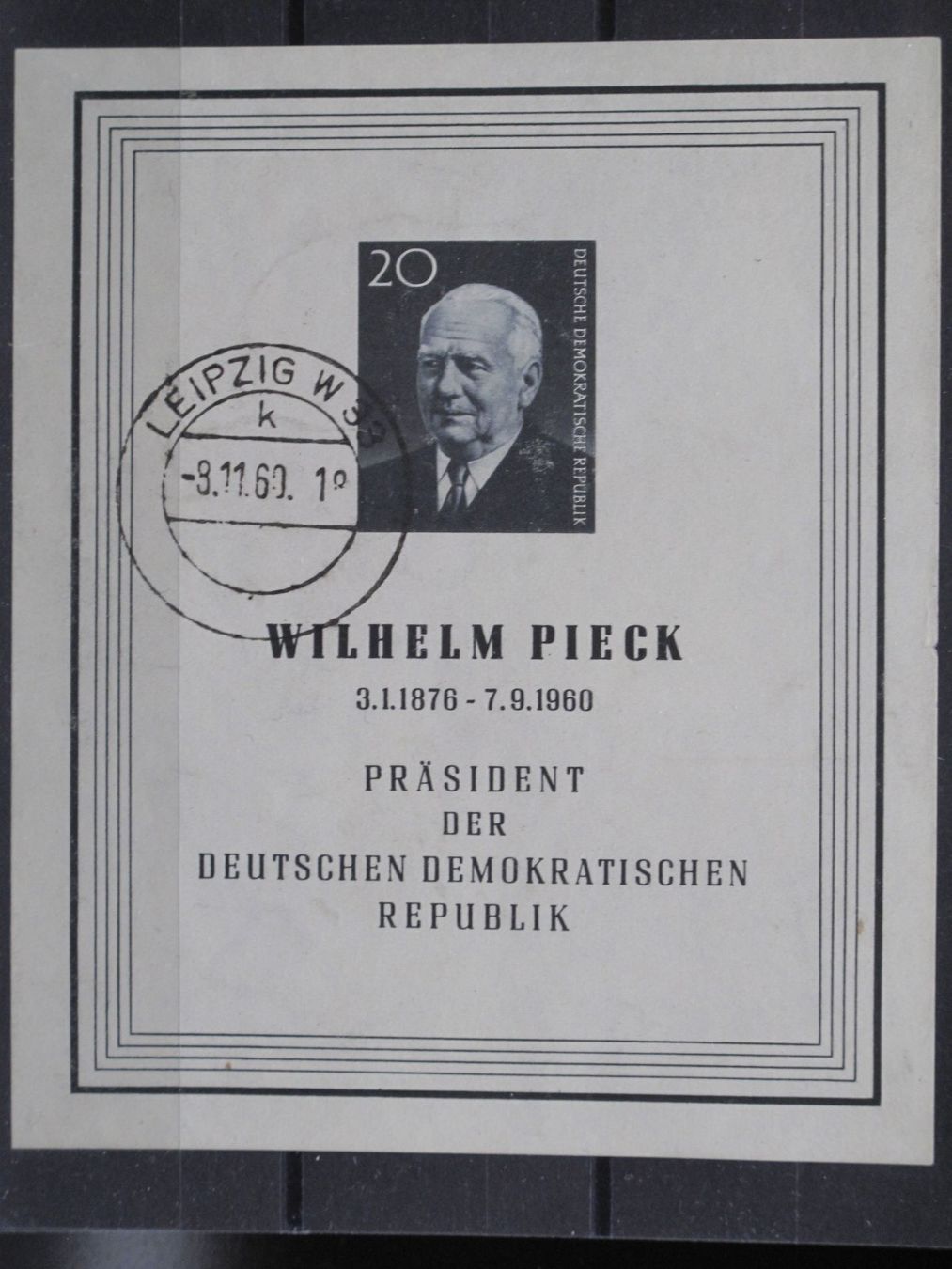 Tutti i francobolli: DDR 1960 Wilhelm Pieck Block 16 gest – Usato da Wil SG venduto da fva01