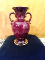 Vintage Vase, Keramik, weinrot, Golddekoriert
