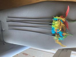 5er Set Katzenangel mit bunten Federn neu