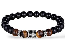 ARMBAND ELEGANT HERREN CHARM PERLEN FLEXIBEL SCHWARZ SILBER