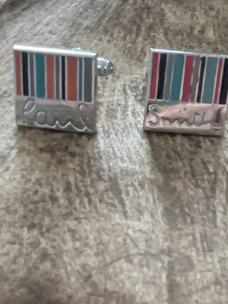 Paul Smith Gemelli: Paul Smith Manschettenknöpfe Silber gestreift – Usato da Seon venduto da Sunny-Schmuck78 1