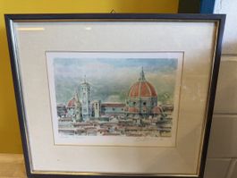 Aquarell Bild Florenz Il Duomo gerahmt signiert 1972