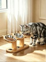 Katzenfressnapf dreifach Bambus höhenverstellbar