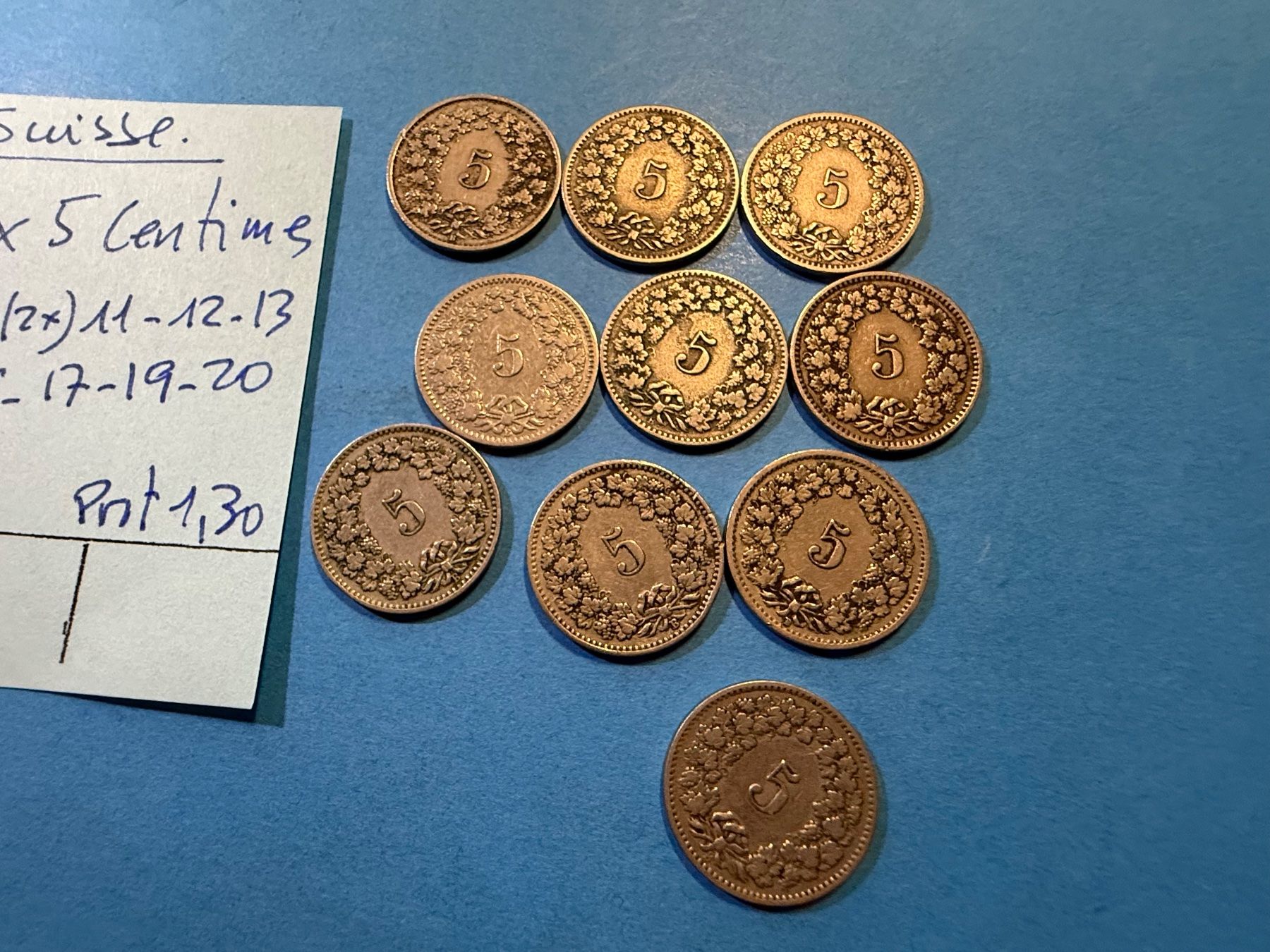 Tutti le monete: SUISSE : 10 X 5 CENTIMES 1910 à 1920 – Usato da genève venduto da GEnumist 2