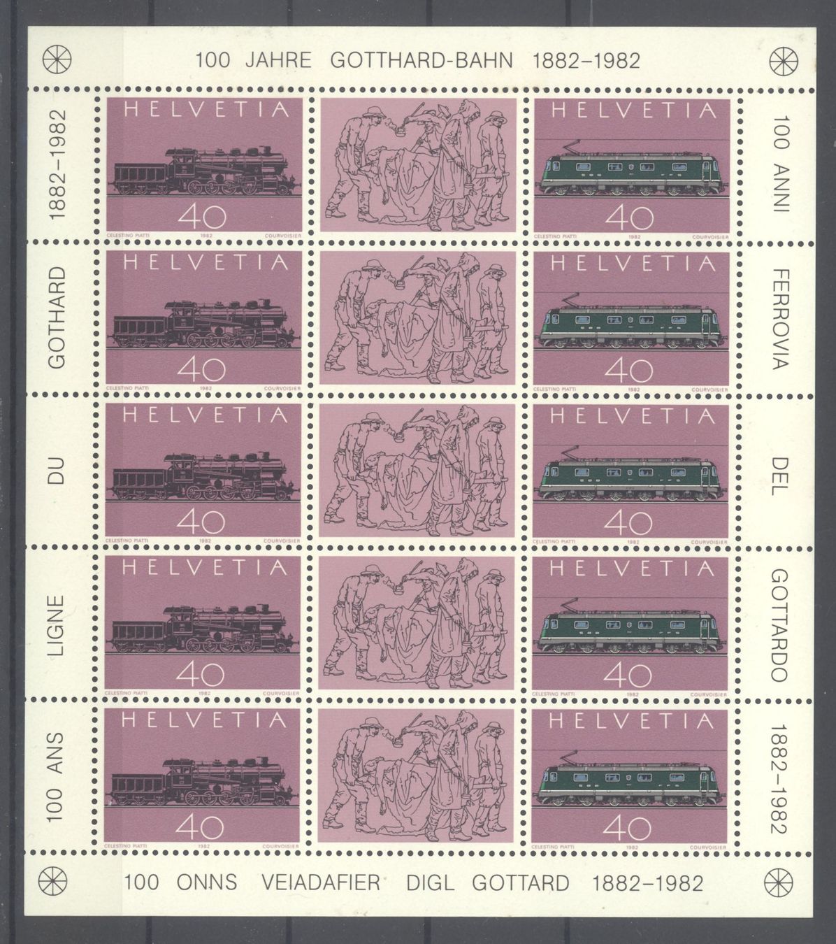 Tutti i francobolli: 1982, 100 Jahre Gotthard-Bahn, Kleinbogen ** – Nuovo (secondo la descrizione) da Willisau venduto da Vollstempel