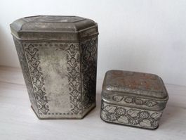 ANTIK 2 KAFFEEDOSEN BLECHDOSEN KAISER MERKUR ORIGINAL ALT