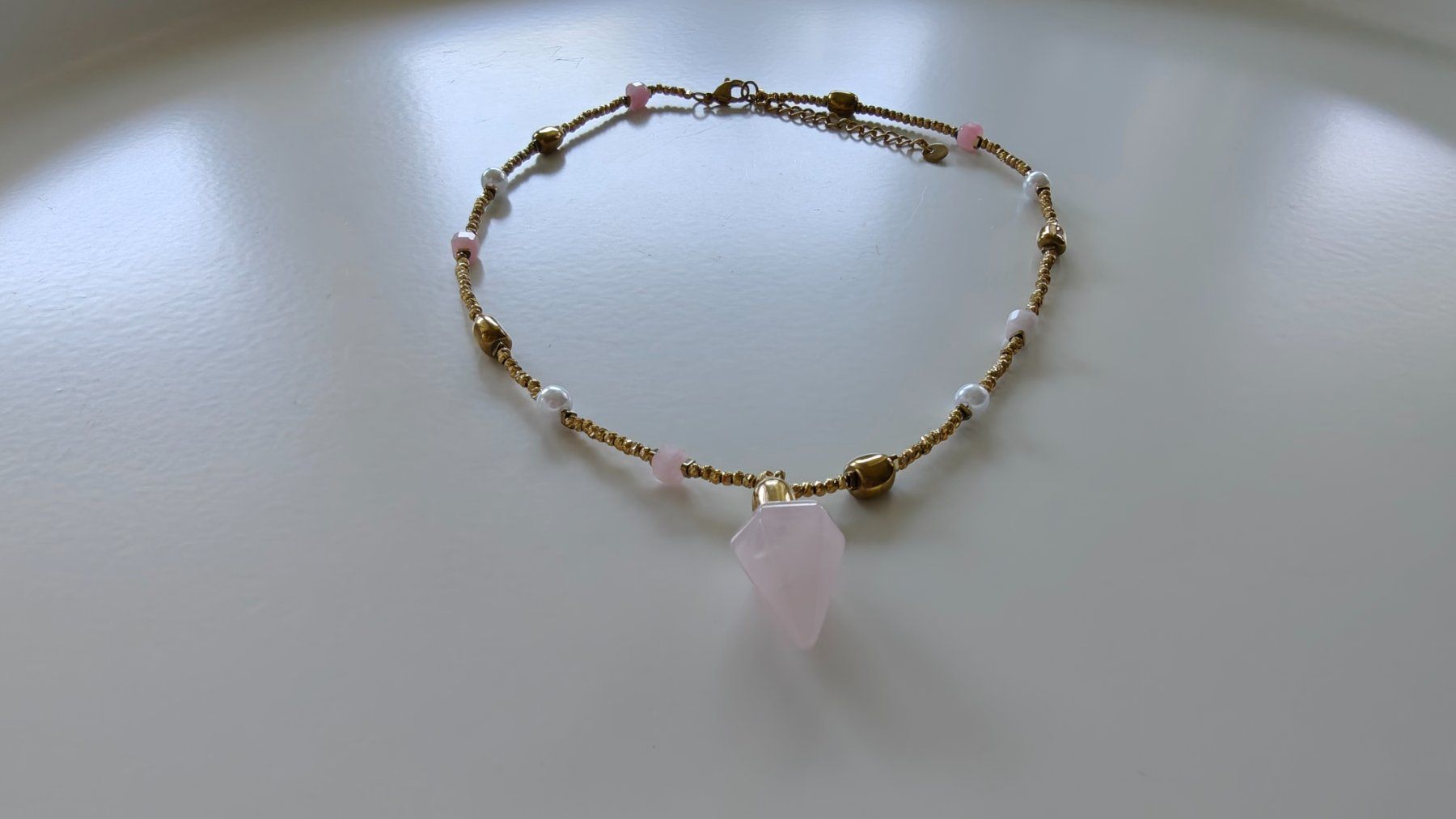 Catenine: Rose Quartz Pendulum Stainless Steel Necklace – Nuovo (secondo la descrizione) da Allschwil venduto da Jani_Banani 5