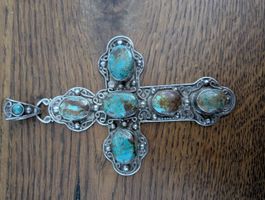 Kreuz Anhänger Silber mit Türkisen akzeptabler Zustand