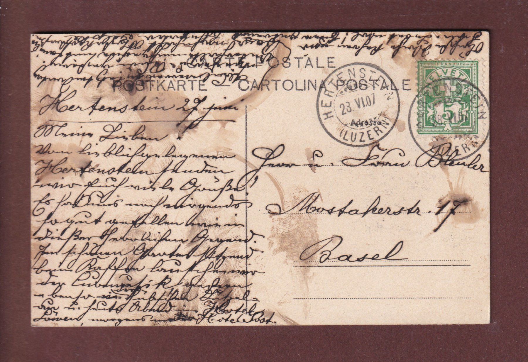 Cartoline postali: Pension HERTENSTEIN - Pilatus - 1907 – Usato da Pully venduto da nicecards 1