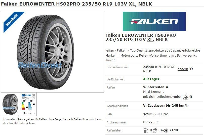 Falken Eurowinter HS02PRO 235/50 R19 103 XL (DOT 2022)