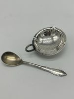 Antique Silver Tea Strainer and Spoon Set for Autumn