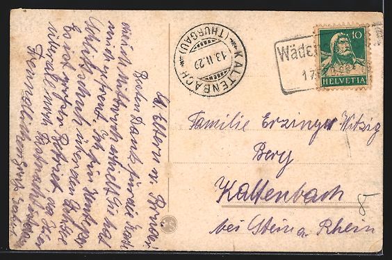 Cartoline postali: AK Wädenswil, Panorama mit Kirche, 1929 – Usato da Berlin venduto da bartko-reher 1