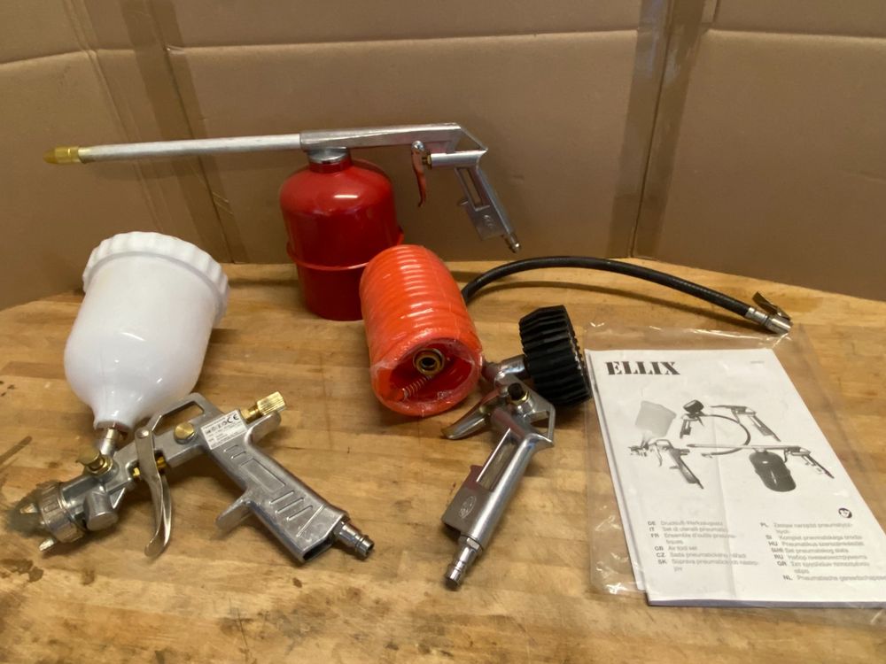 Güde Druckluftgeräte-Set Druckluft-Set 4-tlg. Reifenfüller Schlauch Ausblaspistole Farbpistole
