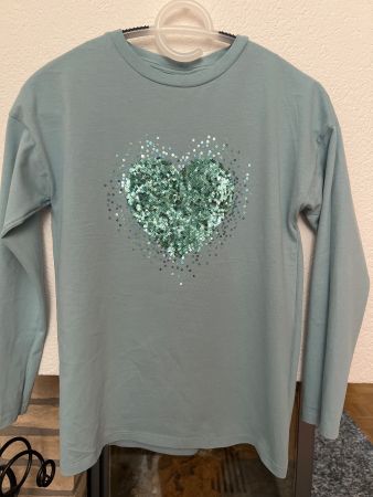Langarmshirt Mädchen Herz Pailletten Mint Grösse 140