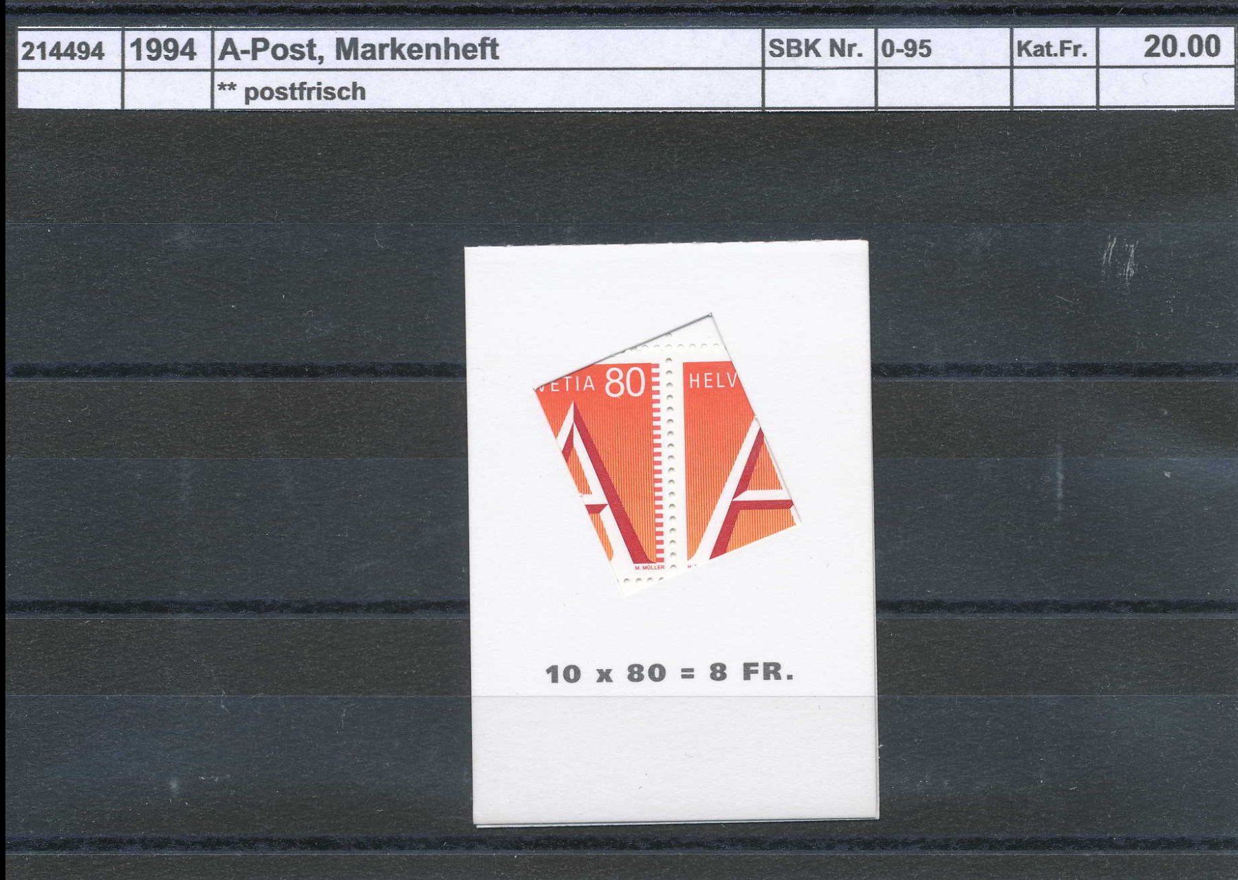 Alle Briefmarken: 1994 A - Post, Markenheftchen, ** postfrisch – Neu (gemäss Beschreibung) aus Winterthur von Zupogeru