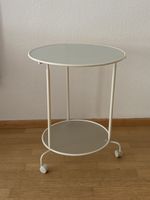 Tavolino con ruote bianco con ripiano in vetro