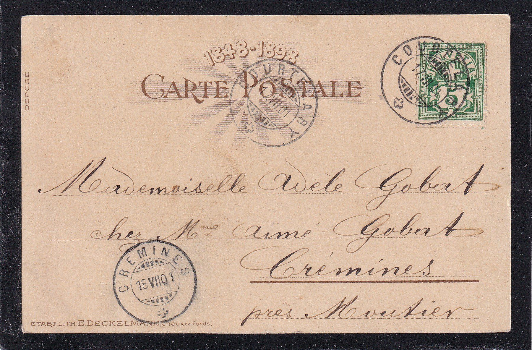 Cartoline postali: Cinquantenaire République NE - 1898 – Usato da Orvin venduto da Pyaeschli 1