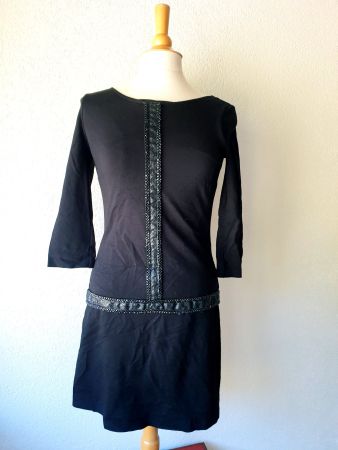 KLEID DRESS ANA ALCAZAR 34 XS LEDER BESATZ , top zu Pumps
