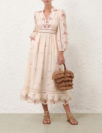 Floral Linen Blend Midi Dress