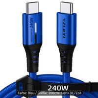 1Stk Schnelllade Kabel, blau, 2xUSB-C, 240W mit LED Anzeige