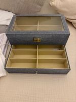 Schmuckkasten grau mit 2 Schubladen und Glasdeckel
