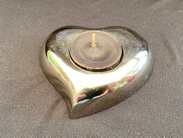 Beau photophore en forme de cœur argenté, romantique!