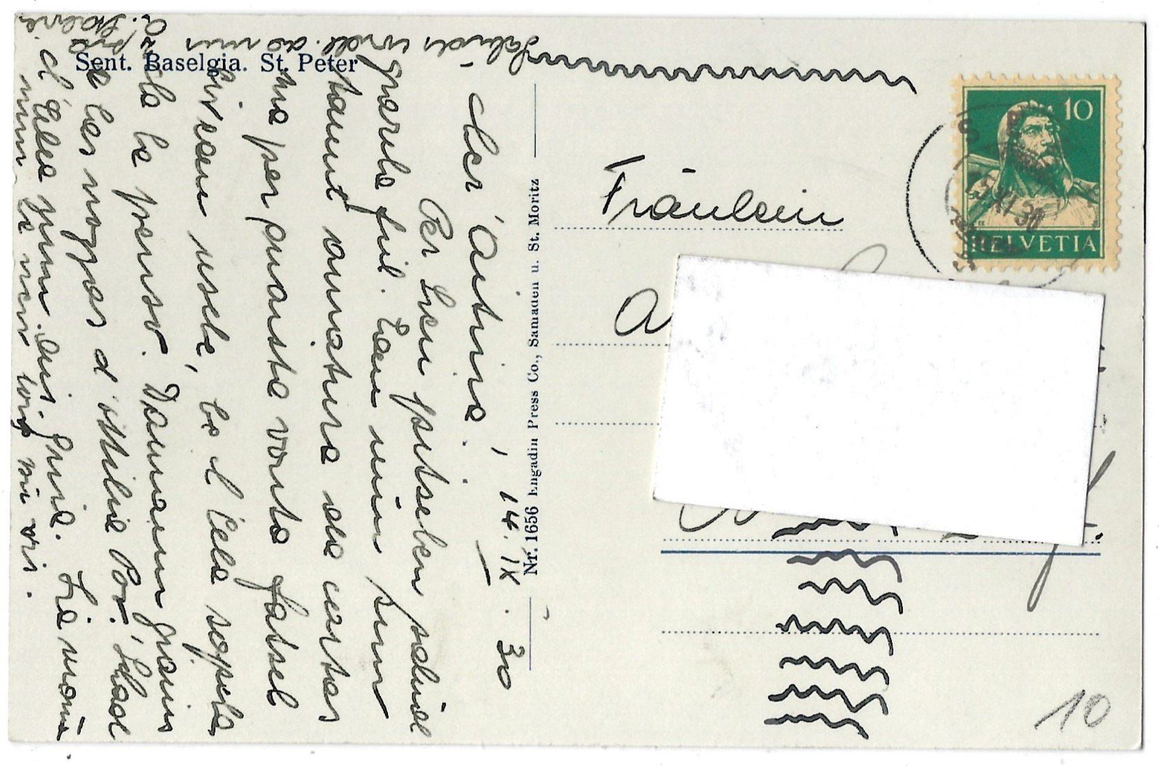 Cartoline postali: Sent.  Baselgia.  St. Peter – Usato da Bütschwil venduto da Jackson1A 1