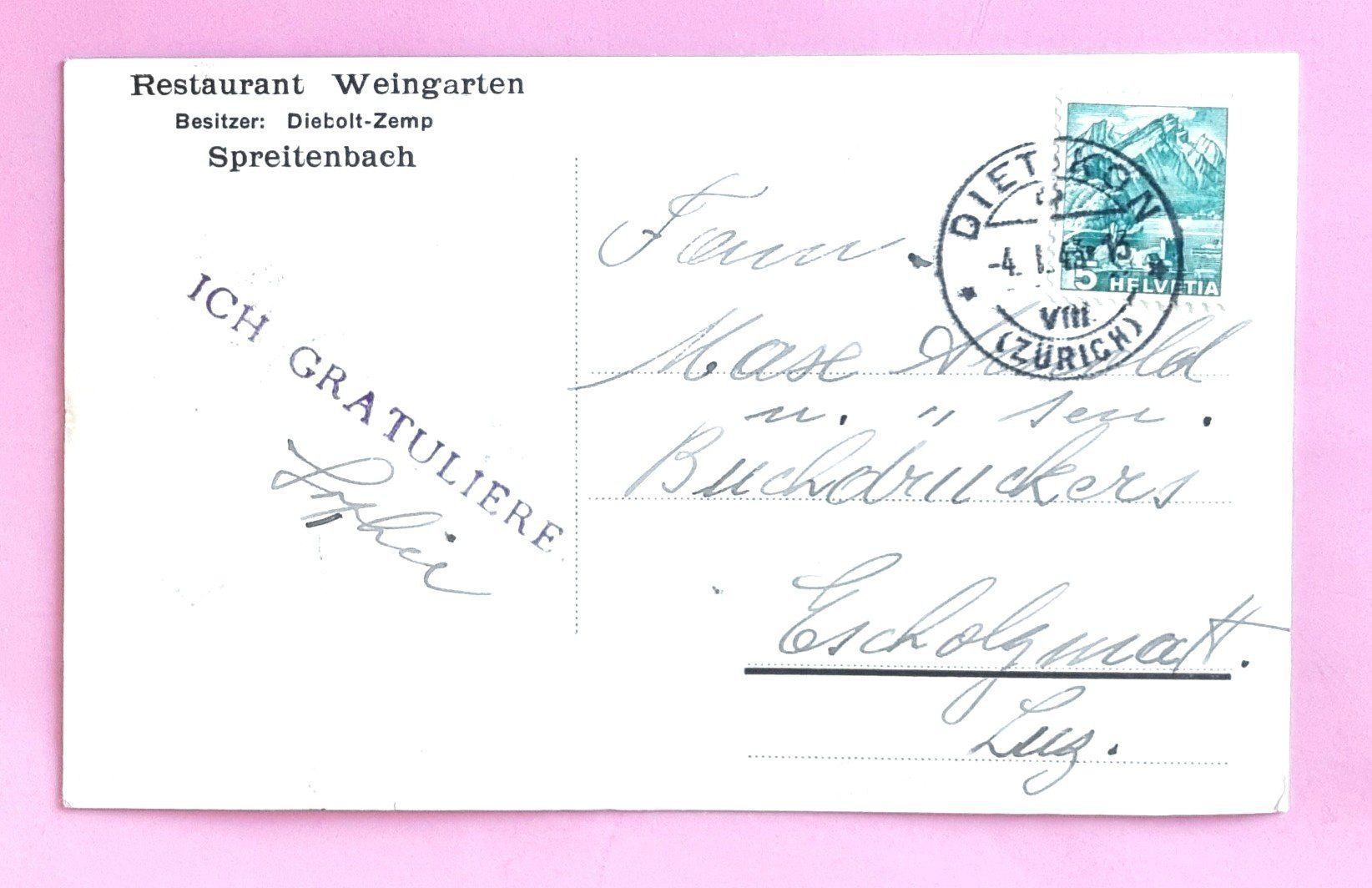 Cartes postales: Spreitenbach - Restaurant Weinarten - 1943 – D'occasion à Rothrist par RROENK 1