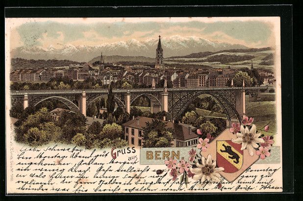 Ansichtskarten: Litho Bern, Ortsansicht mit Viadukt, Wap – Gebraucht aus Berlin von bartko-reher